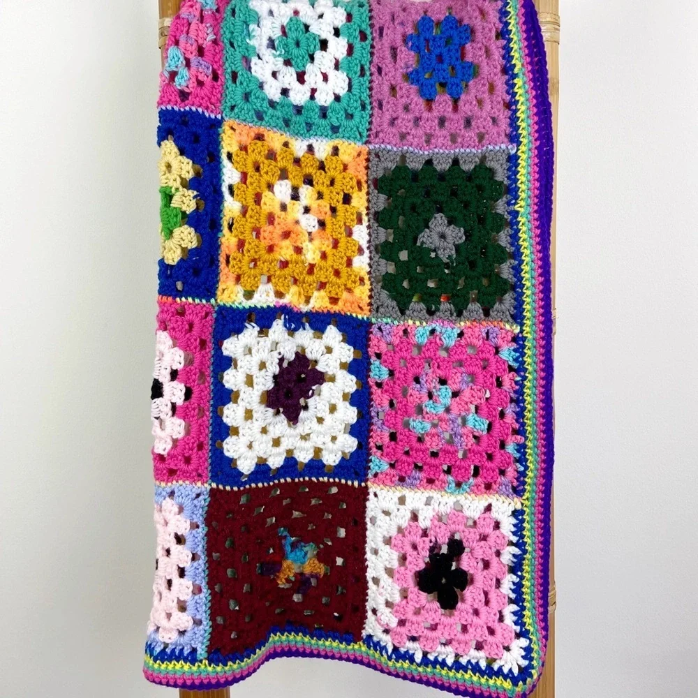 Granny Square Crochet Multicolor Afghan Throw Blanket
